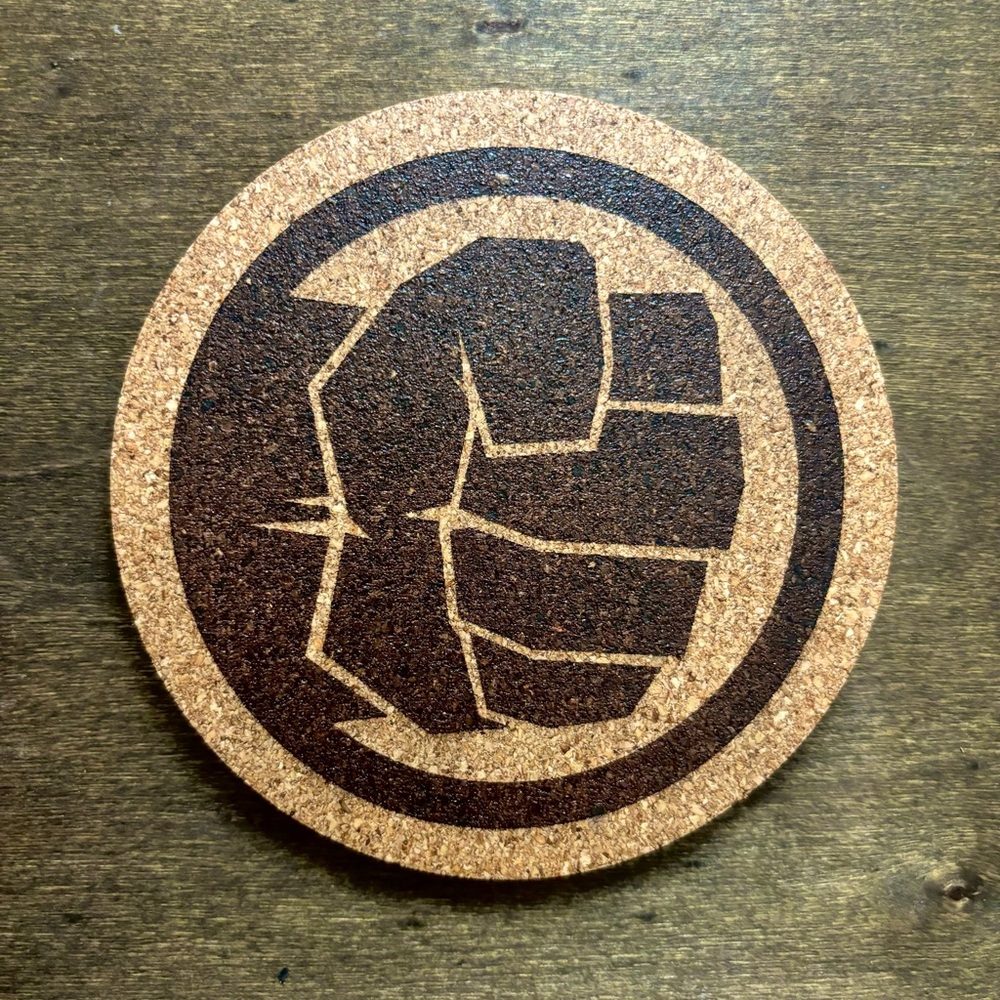 Hulk Symbol Laser Engraved Cork Coaster